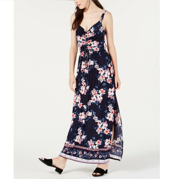 Trixxi Junior XL Navy Floral Maxi Dress NWT BY28 - Picture 1 of 4
